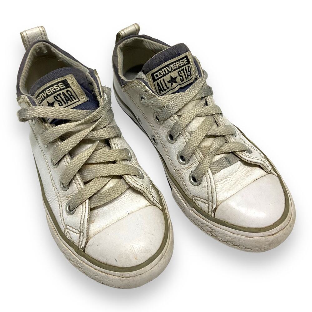 Converse Unisex Kids Shoes Size 12 Gray White Leather Lace Up Ties 637664C